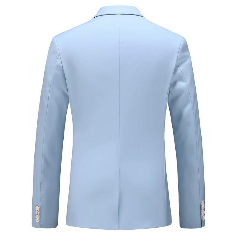 UNINUKOO Mens Suit Slim Fit 1 Button 2 Piece Wedding Party Holiday Solid Color Tux Suits for Men US Size 30 Sky Blue - Image 4